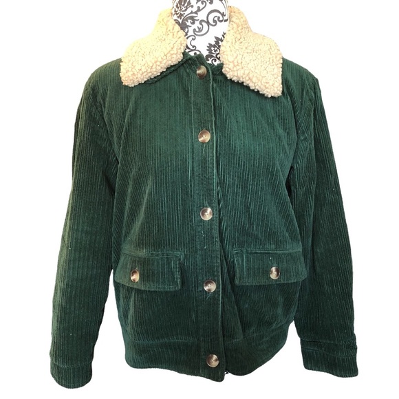 FRANK & OAK Fur-trim Green Corduroy Jacket - Picture 3 of 16